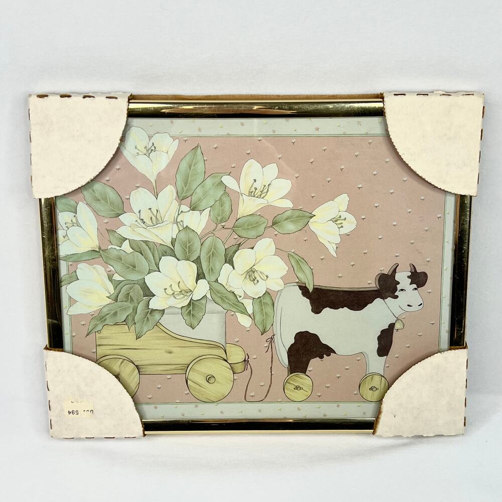 Vintage Framed Cow Art Print